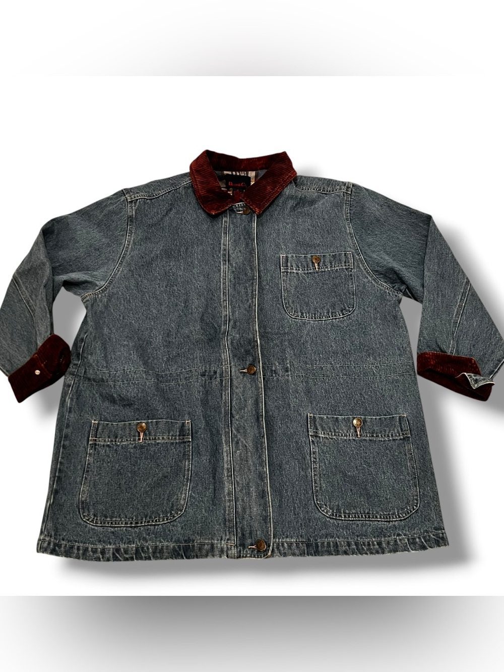 Vtg 90s Denim & Co Barn Chore Jacket Plaid Lined Corduroy Trim Black Sz 1X E-9